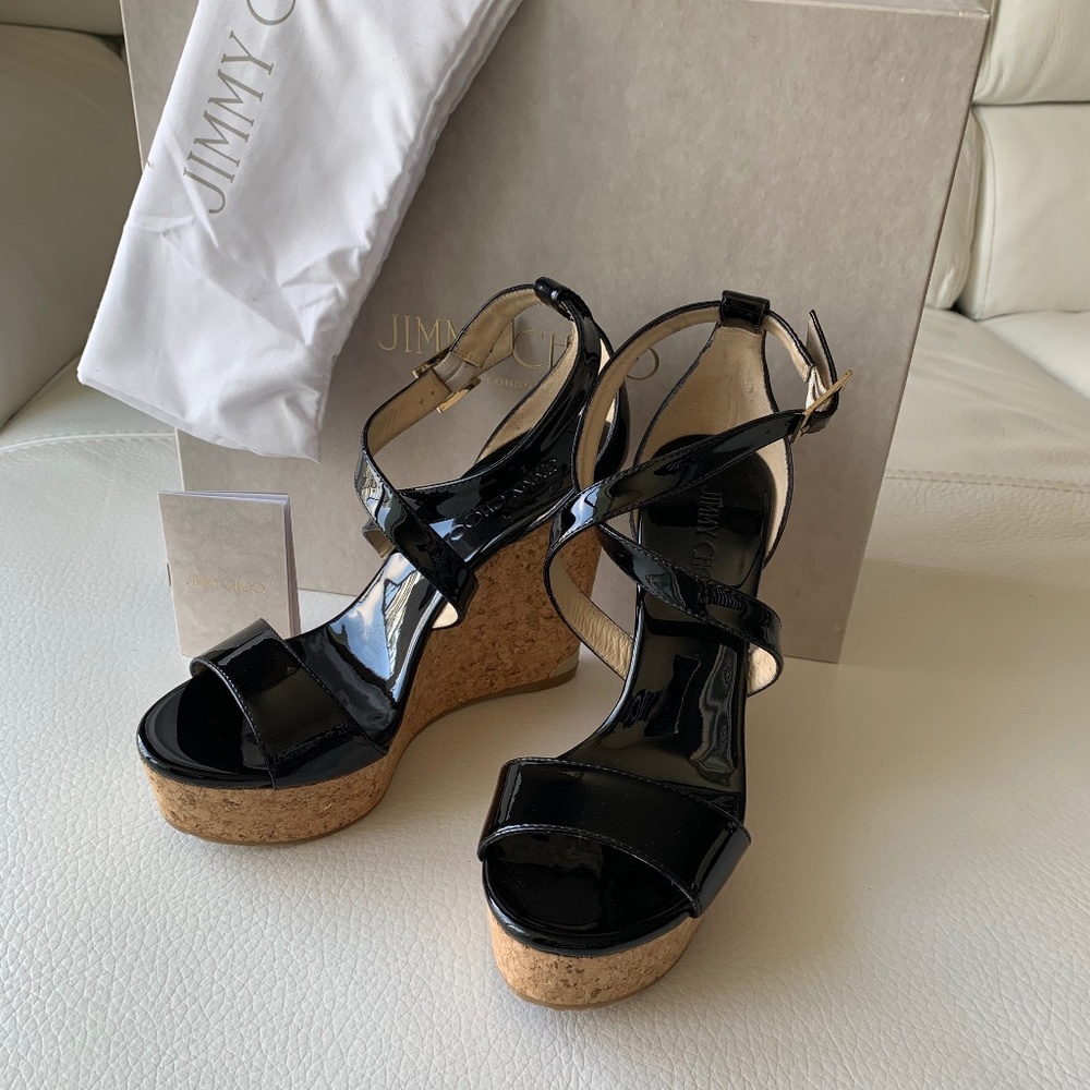 JIMMY CHOO  BLACK WEDGE | PORTIA 120